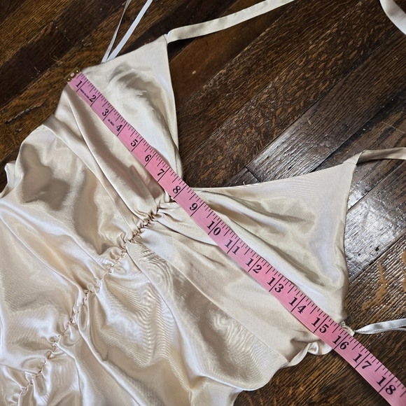 Vintage Y2K Jessica McClintock Gold Ruched Ruffled Halter Prom Dress Fairycore - Picture 7 of 13